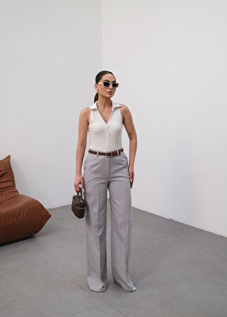 Aesco Keten Kemerli̇ Ve Dökümlü Palazzo Pantolon (Kemer Dahi̇l)