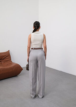 Aesco Keten Kemerli̇ Ve Dökümlü Palazzo Pantolon (Kemer Dahi̇l)