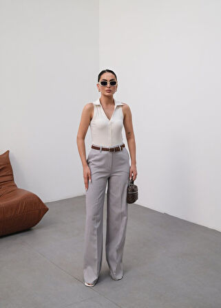 Aesco Keten Kemerli̇ Ve Dökümlü Palazzo Pantolon (Kemer Dahi̇l)