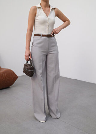 Aesco Keten Kemerli̇ Ve Dökümlü Palazzo Pantolon (Kemer Dahi̇l)
