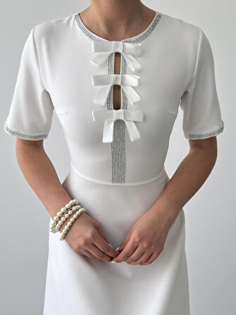 Aesco Wera Taşlı Fiyonk Detaylı Elbise