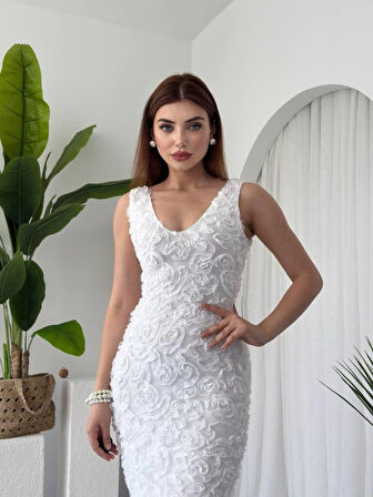 Aesco Kren Gül Detaylı Elbise