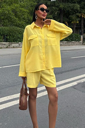 Aesco Gömlek Ve Şort Flamlı Keten Takım 10130