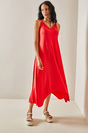 Aesco Kadın Omuz Askılı Toka Detay Maxi Boy Elbise