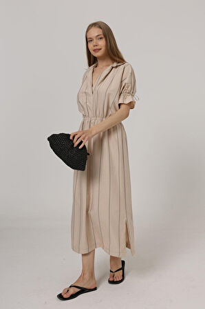 Aesco Beli Lastikli Elbise - Taş