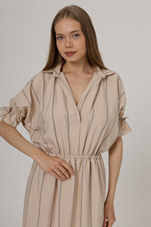 Aesco Beli Lastikli Elbise - Taş