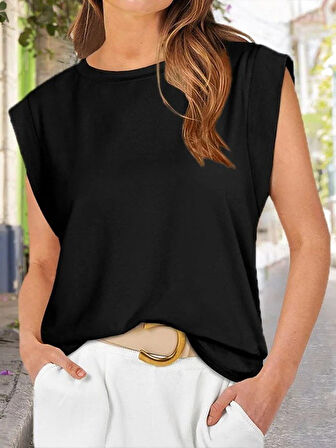 Aesco Kadın Kısa Kollu Bisiklet Yaka Viskon Bluz