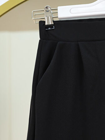 Aesco Cırtlı Fermuarlı Palazzo Pantolon -Siyah