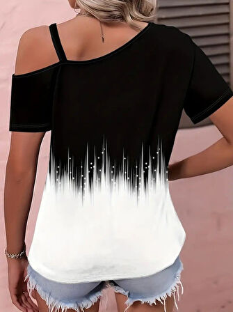 Aesco Kadın Tek Omuzdan Açık Askı Detaylı Desenli Süprem Bluz