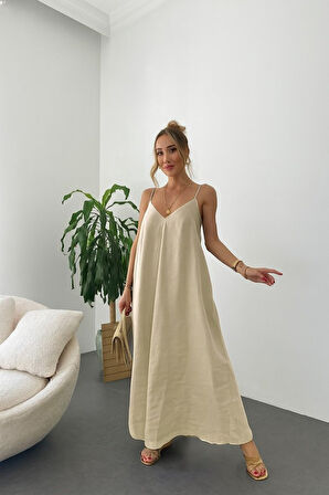 Aesco Kadın Ip Askılı V Yakalı Uzun Aerobin Elbise