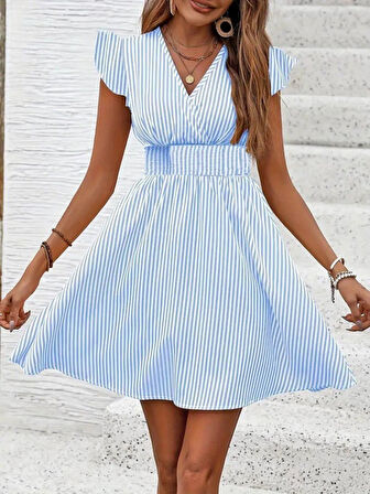 Aesco Kadın Kısa Kollu Kruvaze Yakalı Poplin Elbise