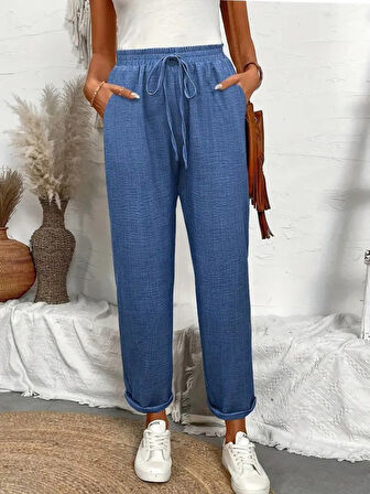 Aesco Kadın Yüksek Bel Lastikli Belde Bağcık Detaylı Aerobin Pantolon