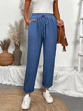 Aesco Kadın Yüksek Bel Lastikli Belde Bağcık Detaylı Aerobin Pantolon