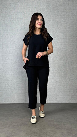 Aesco Kadın Kısa Kollu Yuvarlak Yaka Aerobin Bluz Ve Pantolon Ikili Takım