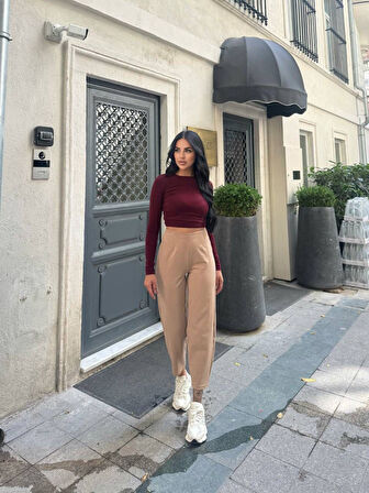 Aesco Kadın Yüksek Bel Krep Pantolon