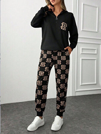 Aesco Kadın Uzun Kollu Iki Iplik Kumaş Fermuar Ve Cep Detay Kapüşonlu Ikili Takım