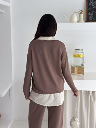 Aesco Polo Yaka Gömlek Detay Salaş Balon Pantolunlu ıkılı Takım