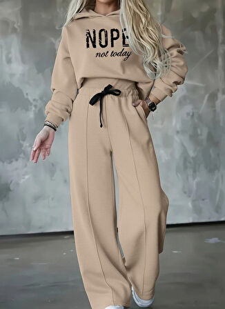 Aesco Kadın Uzun Kollu Nope Baskılı Beli Ribanalı Ikili Takım