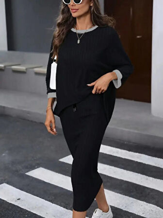 Aesco Kadın Uzun Kollu Yakası Açık şardonlu Kaşkorse Bluz Ve Eteği Bağcıklı Ikili Takım