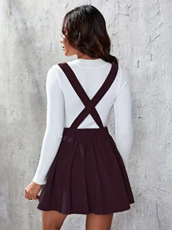 Aesco Kadın Askılı Sırttan çapraz Detaylı Kısa Kiloş Kadife Mini Elbise