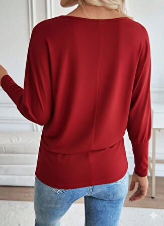 Aesco Kadın Uzun Kollu Yuvarlak Yaka Incili Viskon Bluz