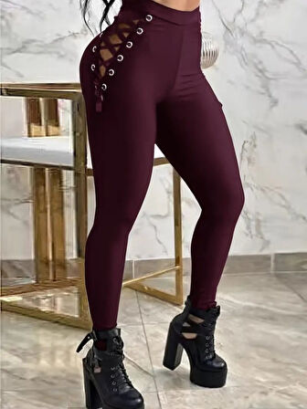 Aesco Kadın Yüksek Bel çapraz Bağcıklı Tül Detaylı Dalgıç Tayt