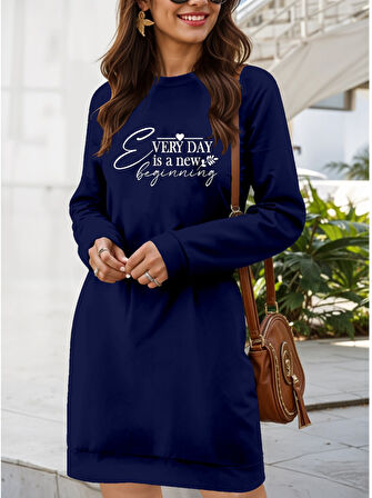 Aesco Kadın Uzun Kollu Bisiklet Yaka Kısa Viskon Iki Iplik Elbise