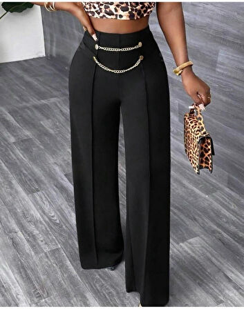 Aesco Kadın Beli Zincir Detay Ithal Krep Pantolon