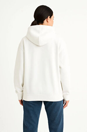 Aesco Samuray Ninja Çift Kapşonlu ZIP Fermuarlı Kanguru Çepli Hoodie Maske Detaylı Swetshirt - Beyaz