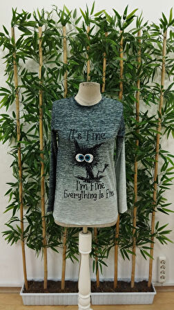 Aesco Kadın Uzun Kollu Bisiklet Yakalı Desenli Süprem Bluz