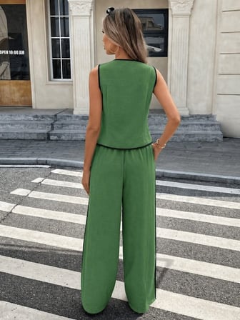 Aesco Kadın Kolsuz önü Düğmeli Yelek Ve Pantolon Ikili Takım