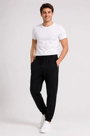 Aesco Erkek İki İplik Beli Lastikli Bağcıklı Regular Fit Jogger Eşofman Altı - Siyah