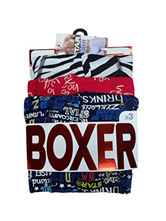 Aesco Star 106 Desenli Pamuklu Kemer Likralı 3'Lü Boxer