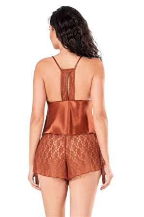 Aesco Tarçın Saten Babydoll Şort Takımı