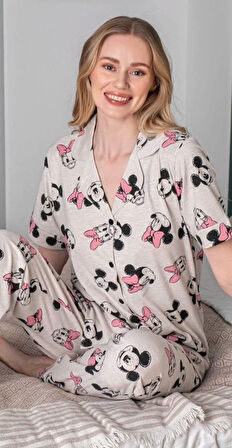 Aesco Alissa 6254 Kadın Mickey Mouselu Patlı Pijama Takımı