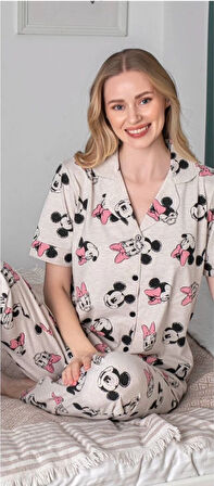 Aesco Alissa 6254 Kadın Mickey Mouselu Patlı Pijama Takımı