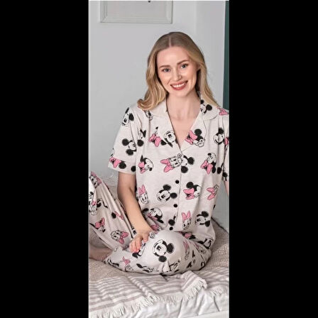 Aesco Freshness 110 Minnie Mauslu Patlı Kısa Kol Pijama Takımı