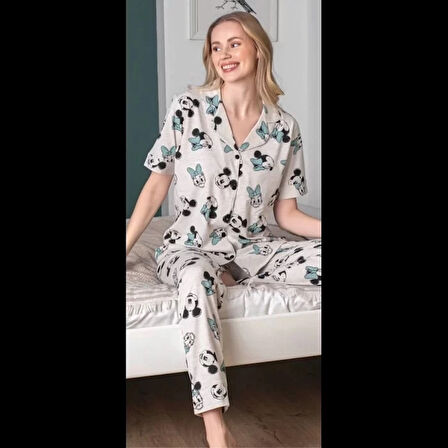 Aesco Freshness 110 Minnie Mauslu Patlı Kısa Kol Pijama Takımı