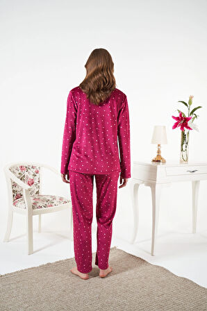 Aesco Estiva 25365 Gömlek Yaka Kadife Pijama Takımı