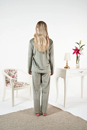 Aesco Estiva 25364 Gömlek Yaka Kadife Pijama Takımı