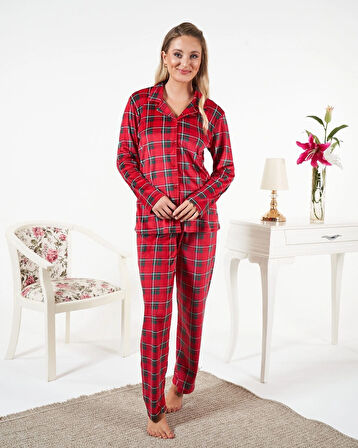 Aesco Estiva 25363 Gömlek Yaka Kadife Pijama Takımı