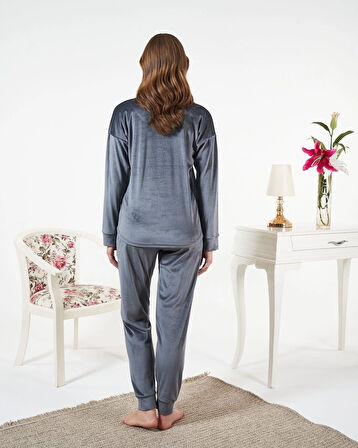 Aesco Estiva 25381 Uzun Kol Kadife Pijama Takımı