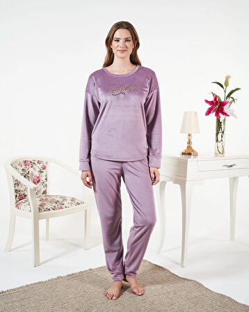 Aesco Estiva 25381 Uzun Kol Kadife Pijama Takımı