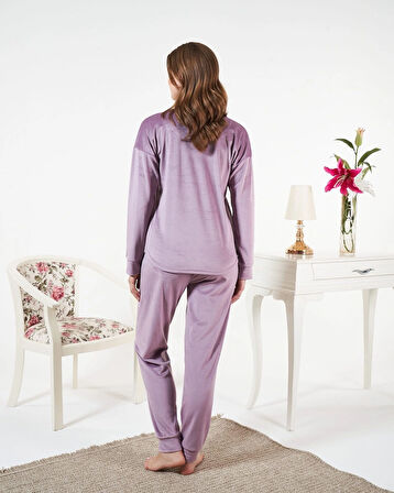 Aesco Estiva 25381 Uzun Kol Kadife Pijama Takımı