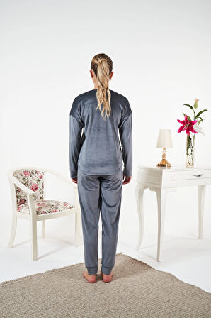 Aesco Estiva 25383 Uzun Kol Kadife Pijama Takımı