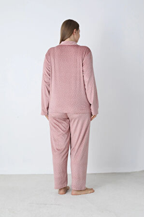 Aesco Estiva 25371 Gömlek Yaka Battal Kadife Pijama Takımı