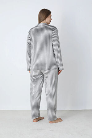 Aesco Estiva 25370 Gömlek Yaka Battal Kadife Pijama Takımı