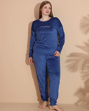 Aesco Estiva 25394 Uzun Kol Battal Kadife Pijama Takımı