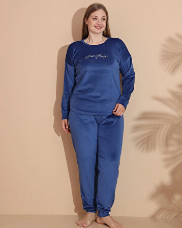 Aesco Estiva 25394 Uzun Kol Battal Kadife Pijama Takımı