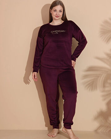 Aesco Estiva 25393 Uzun Kol Battal Kadife Pijama Takımı